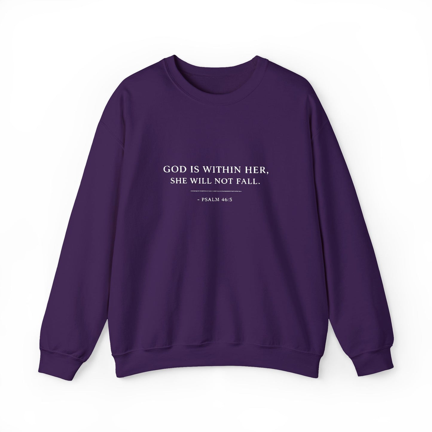 Embroidered "God Is Within Her, She Will Not Fail" Bible Verse Christian Pullover w/white text