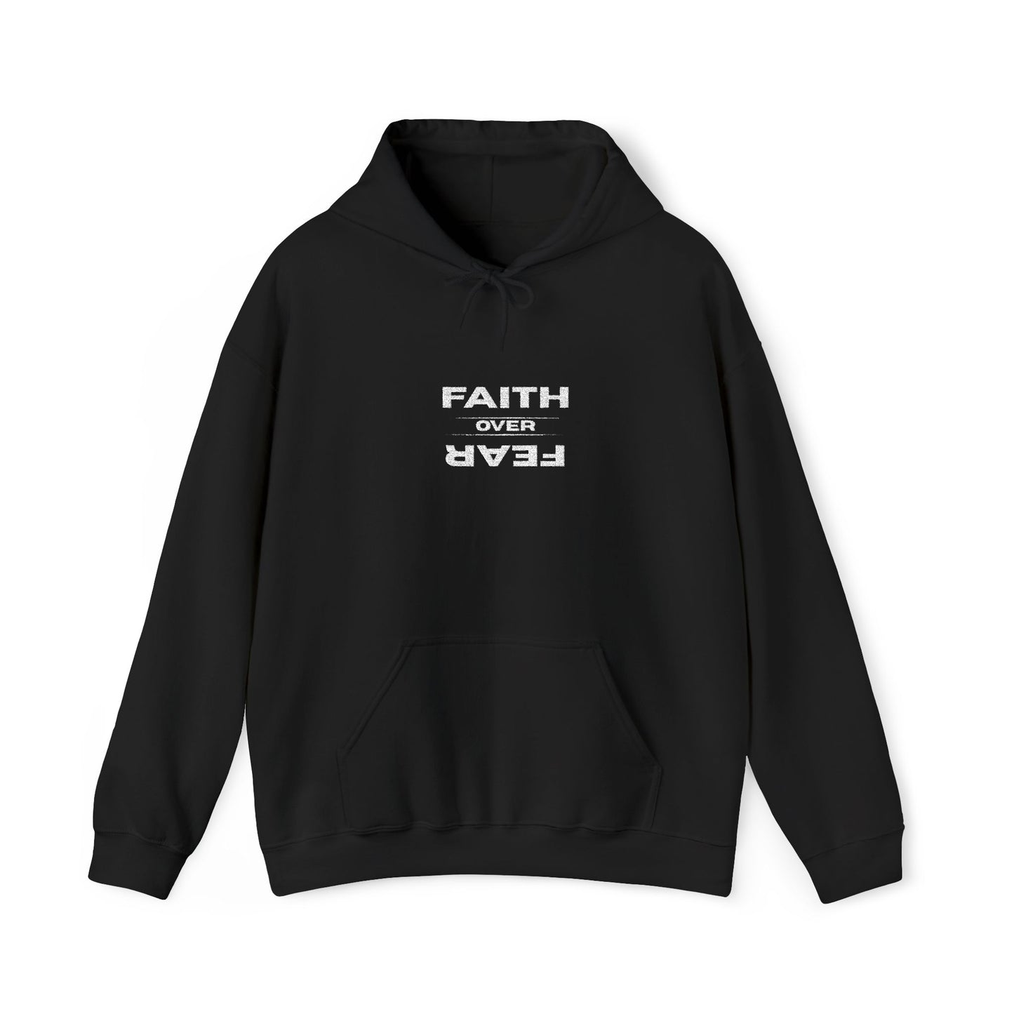Embroidered "Faith Over Fear" Hoodie — Inspirational Christian Pullover White Lettering