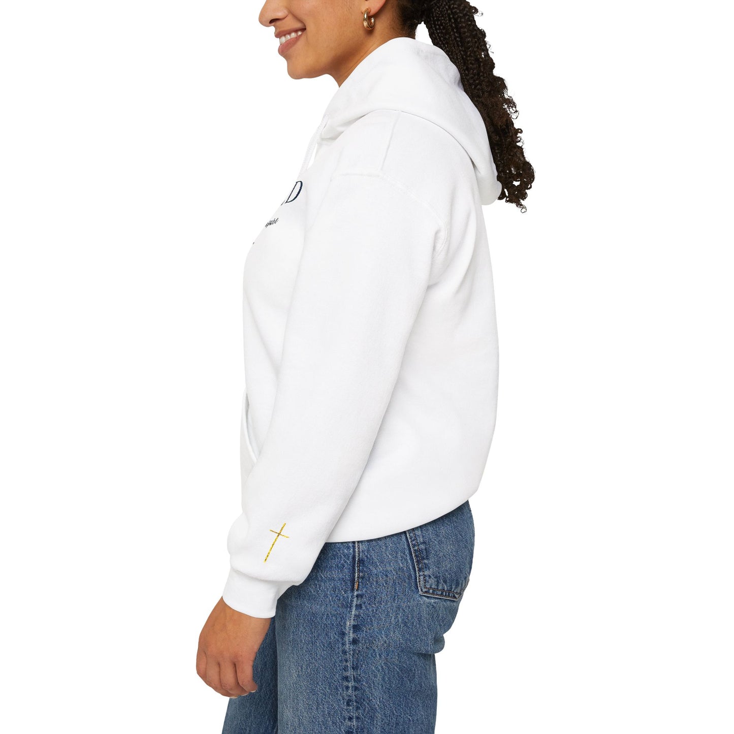 Embroidered "Blessed Beyond Measure" — Faith-Inspired White Pullover with Gold Cross