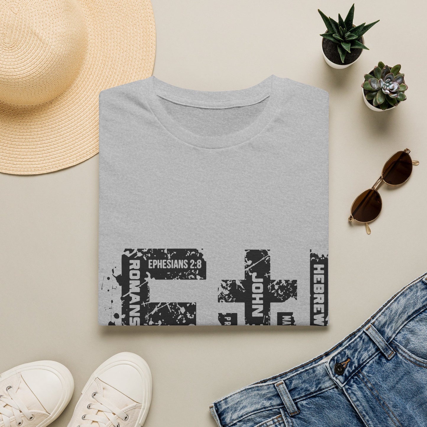 Faith Cross T-Shirt — Christian Scripture Graphic Tee (Ephesians 2:8)