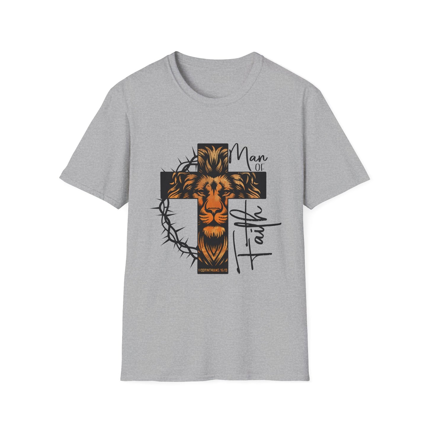 Lion Cross “Man of Faith” T-Shirt — Christian Faith Graphic Tee