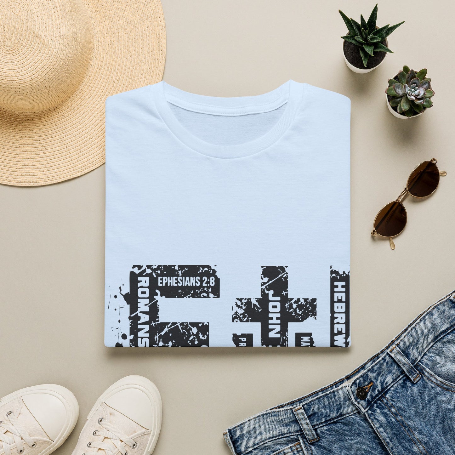Faith Cross T-Shirt — Christian Scripture Graphic Tee (Ephesians 2:8)