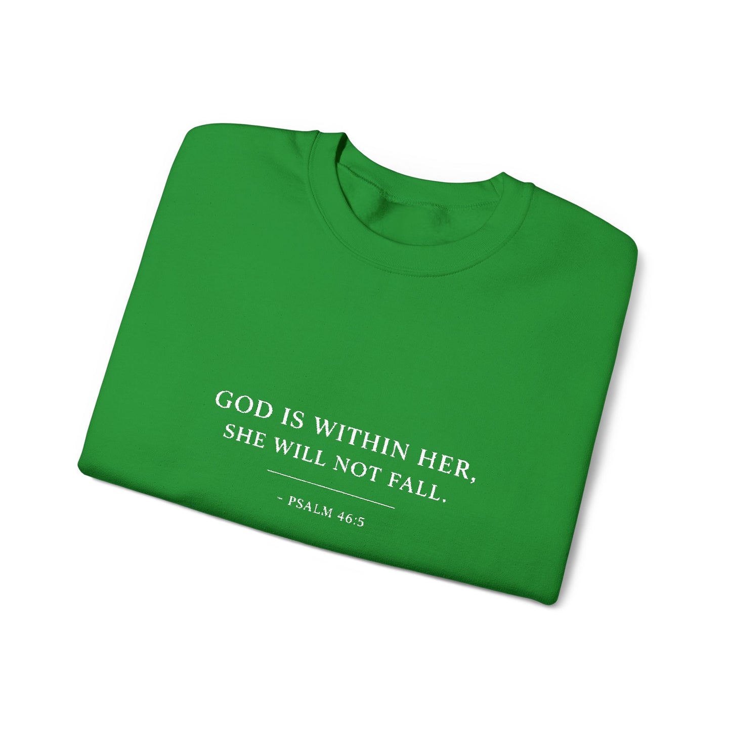 Embroidered "God Is Within Her, She Will Not Fail" Bible Verse Christian Pullover w/white text
