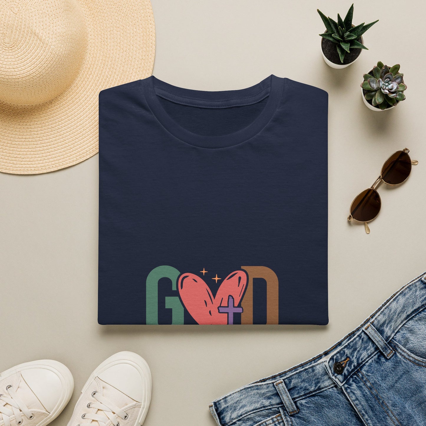 God With Heart Cross T-Shirt — Faith-Based Inspirational Tee