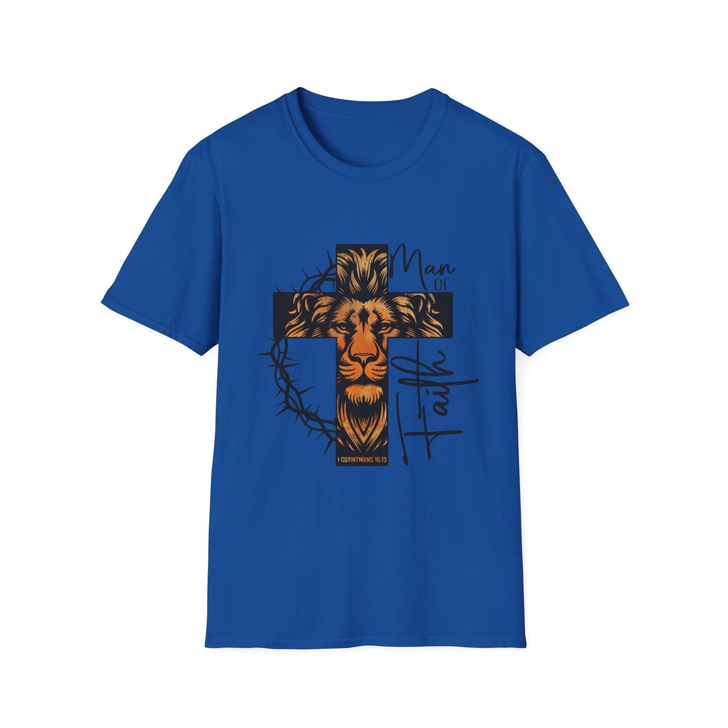 Lion Cross “Man of Faith” T-Shirt — Christian Faith Graphic Tee