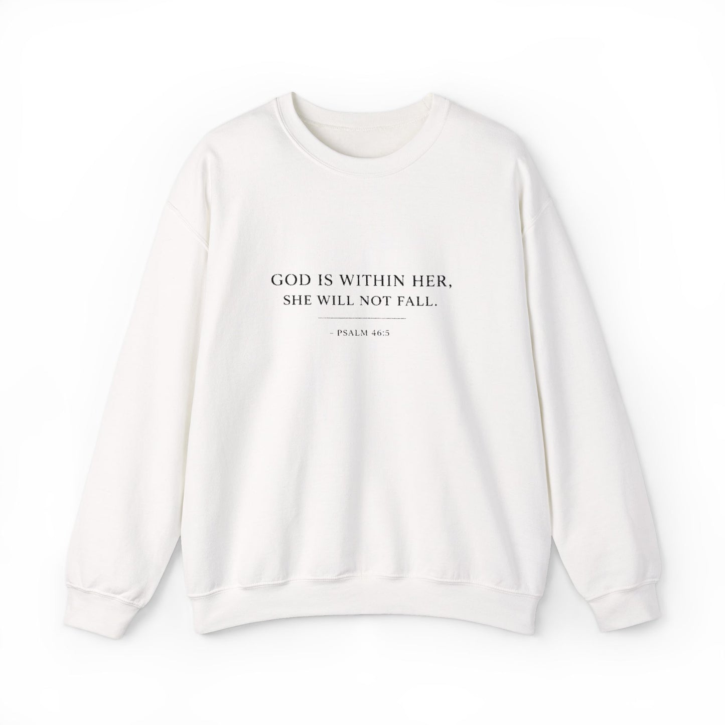 Embroidered "God Is Within Her, She Will Not Fail" Bible Verse Christian Pullover w/black text