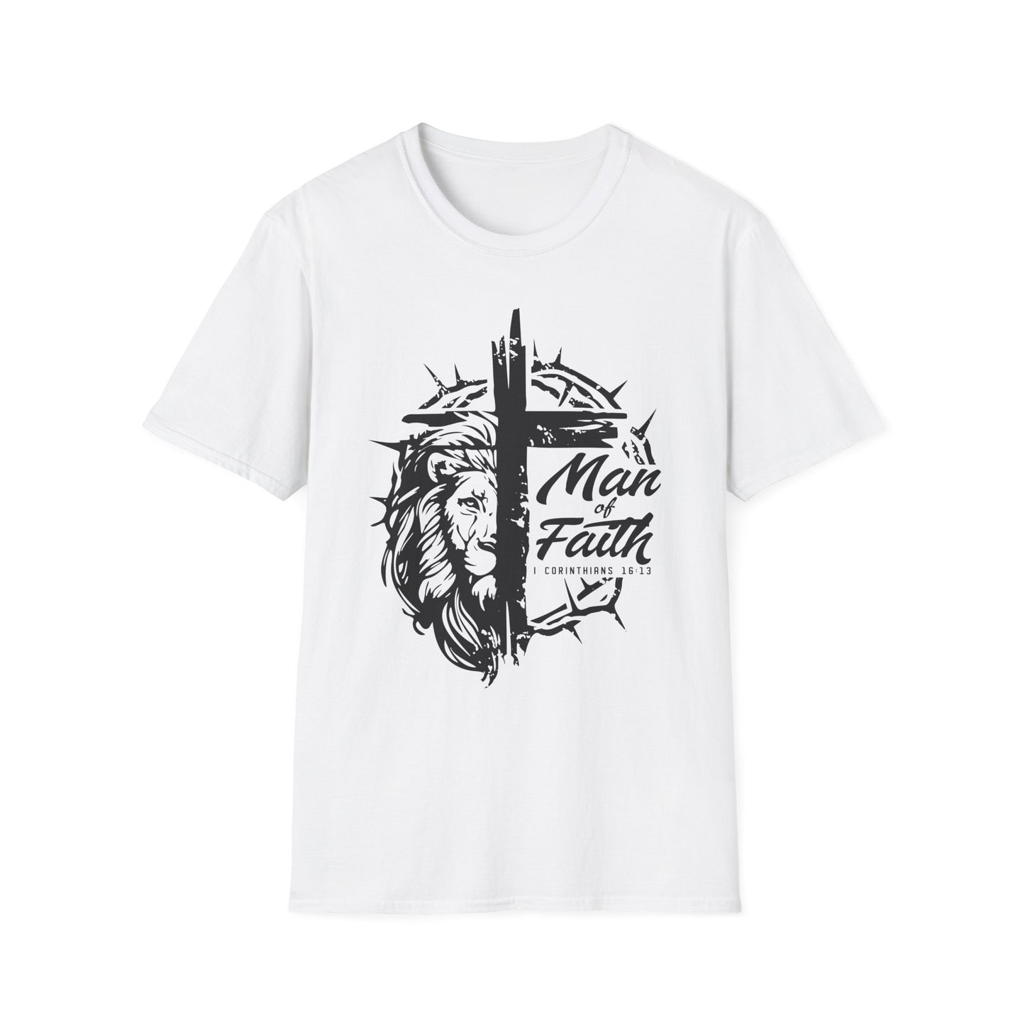 Faith Lion Cross T-Shirt — "Man of Faith" Christian Graphic Tee