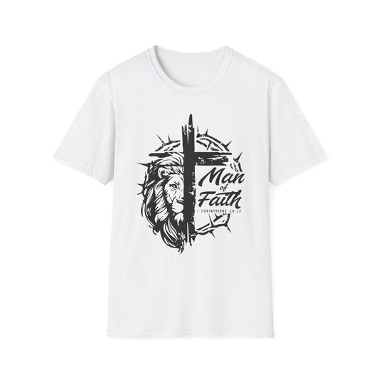 Faith Lion Cross T-Shirt — "Man of Faith" Christian Graphic Tee