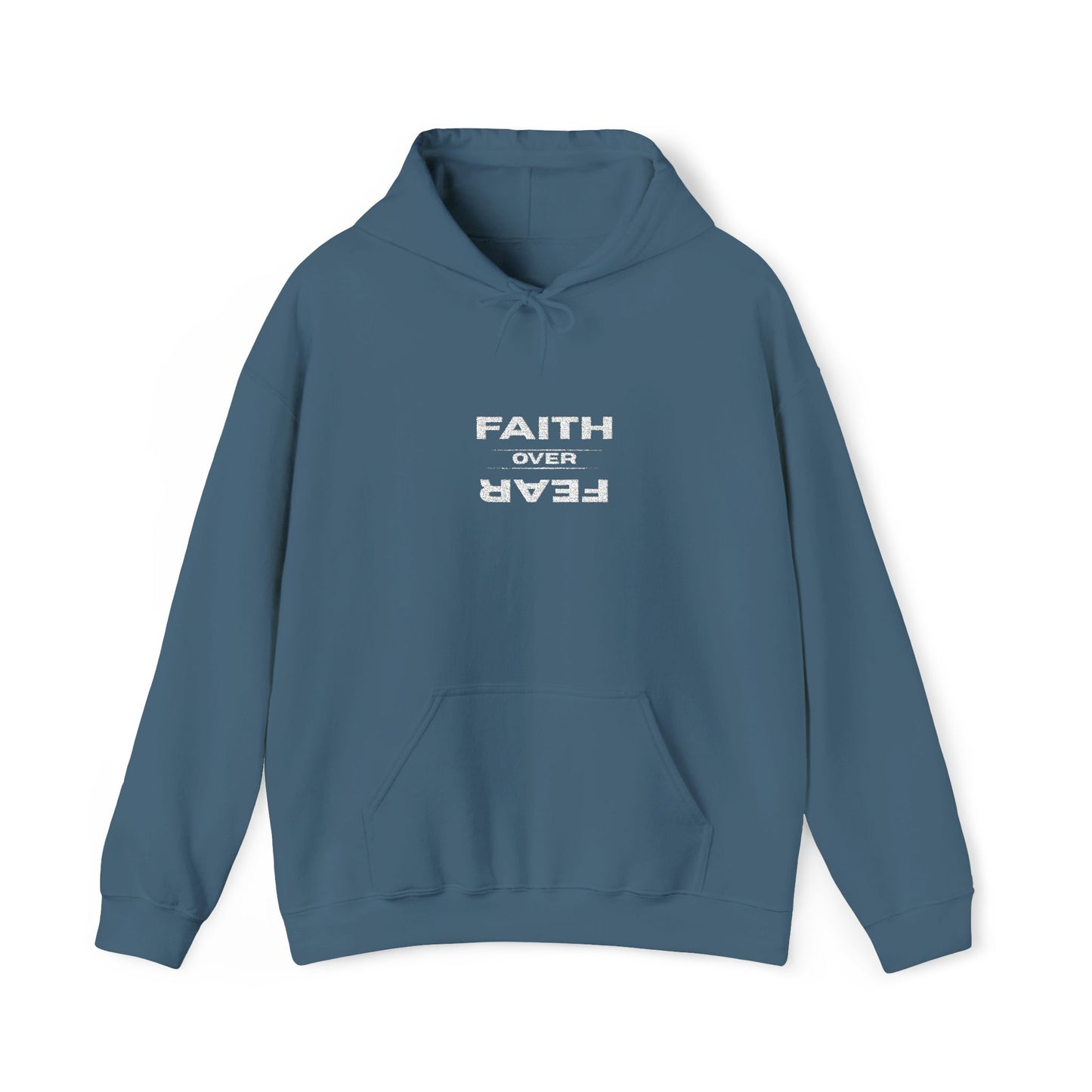 Embroidered "Faith Over Fear" Hoodie — Inspirational Christian Pullover White Lettering