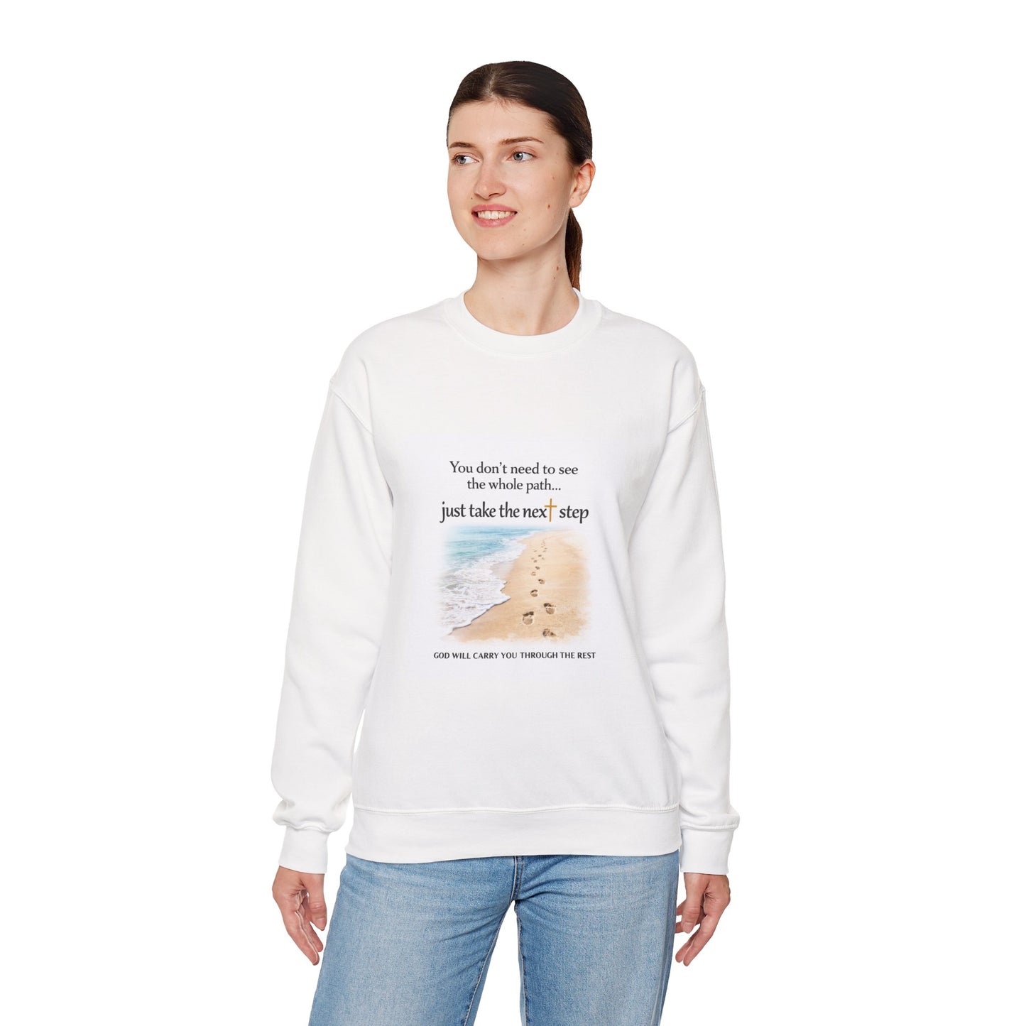 Christian Graphic Sweatshirt — “Just Take the Next Step” Garment-Dyed Faith Pullover