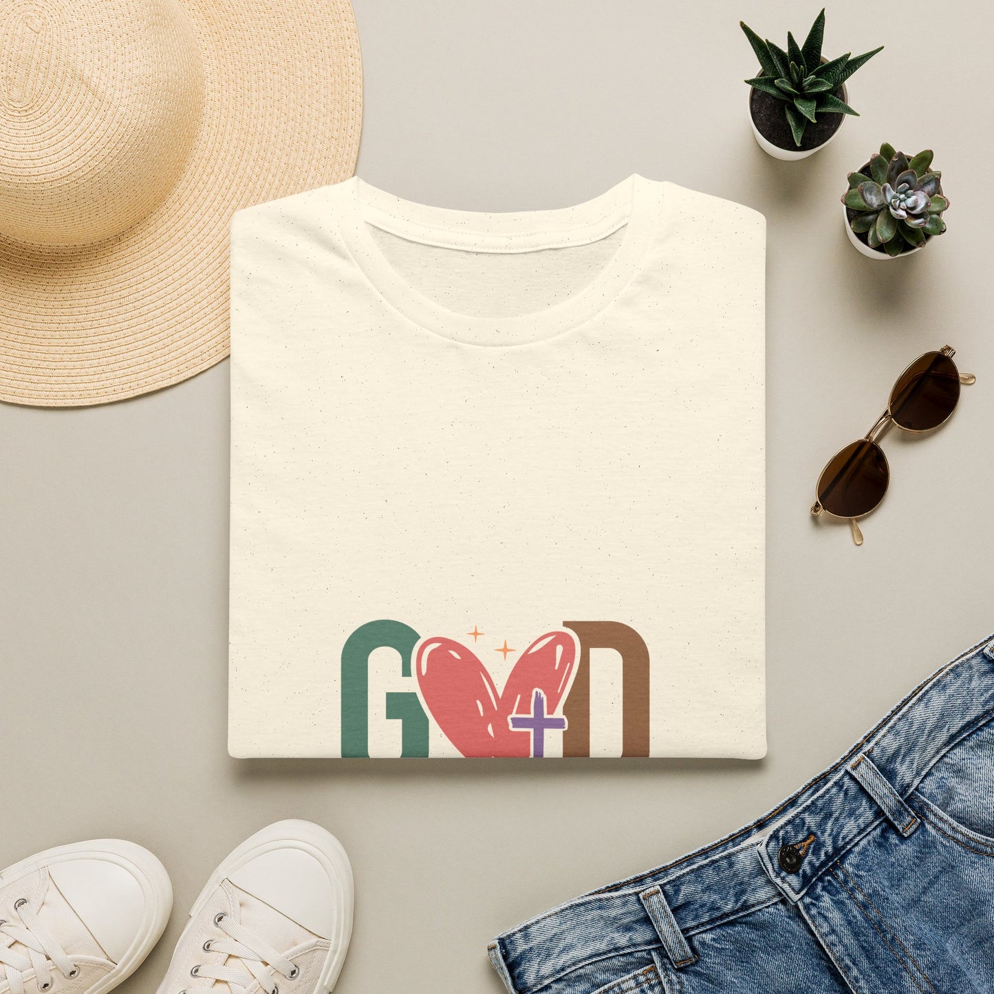 God With Heart Cross T-Shirt — Faith-Based Inspirational Tee