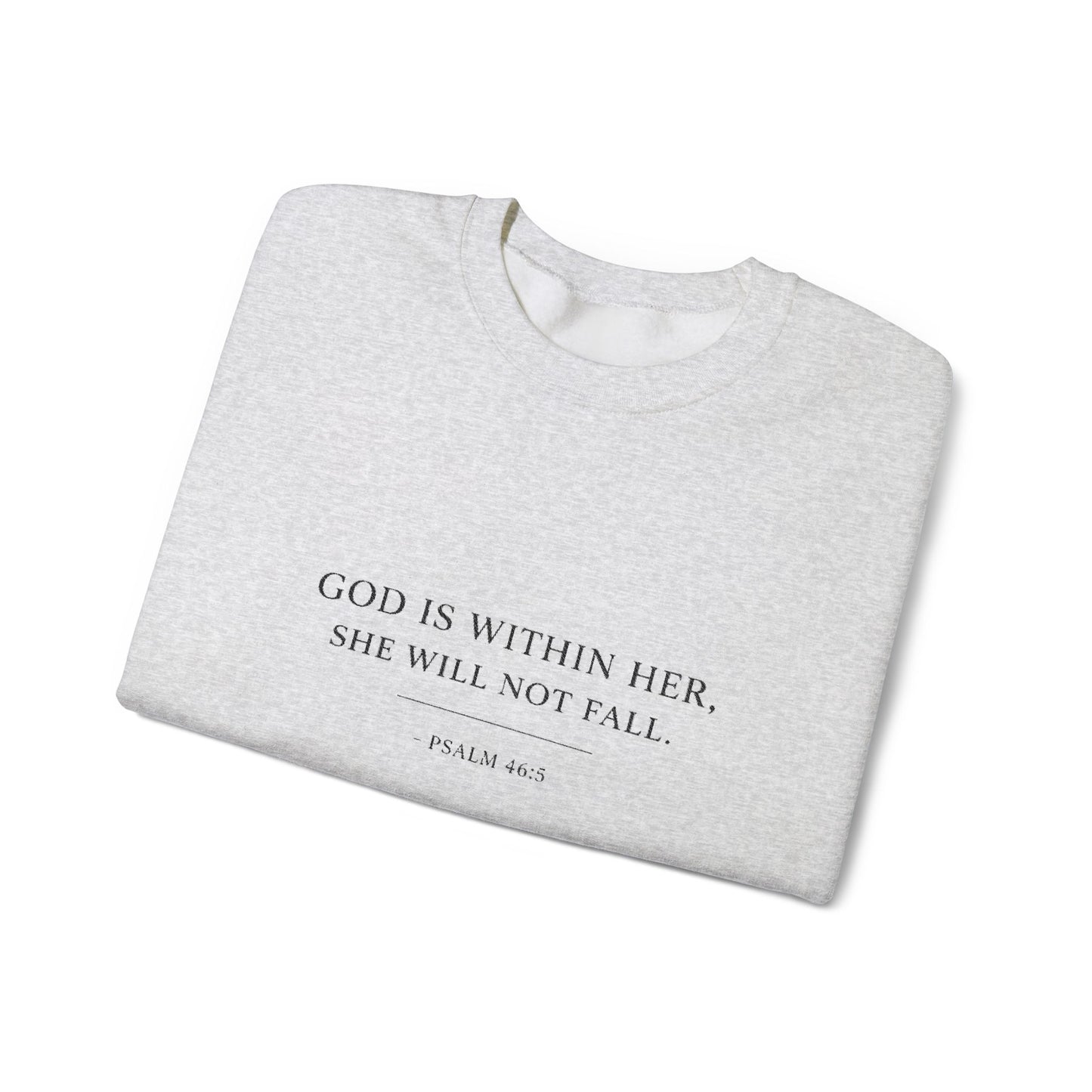 Embroidered "God Is Within Her, She Will Not Fail" Bible Verse Christian Pullover w/black text