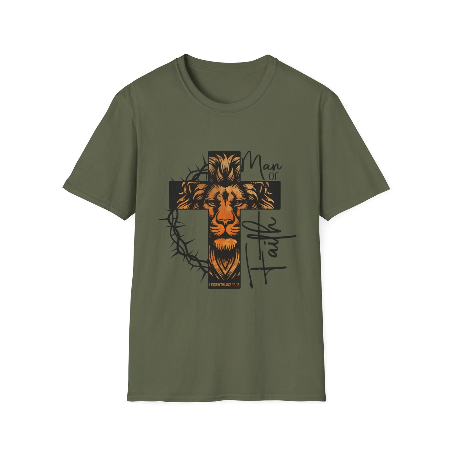 Lion Cross “Man of Faith” T-Shirt — Christian Faith Graphic Tee