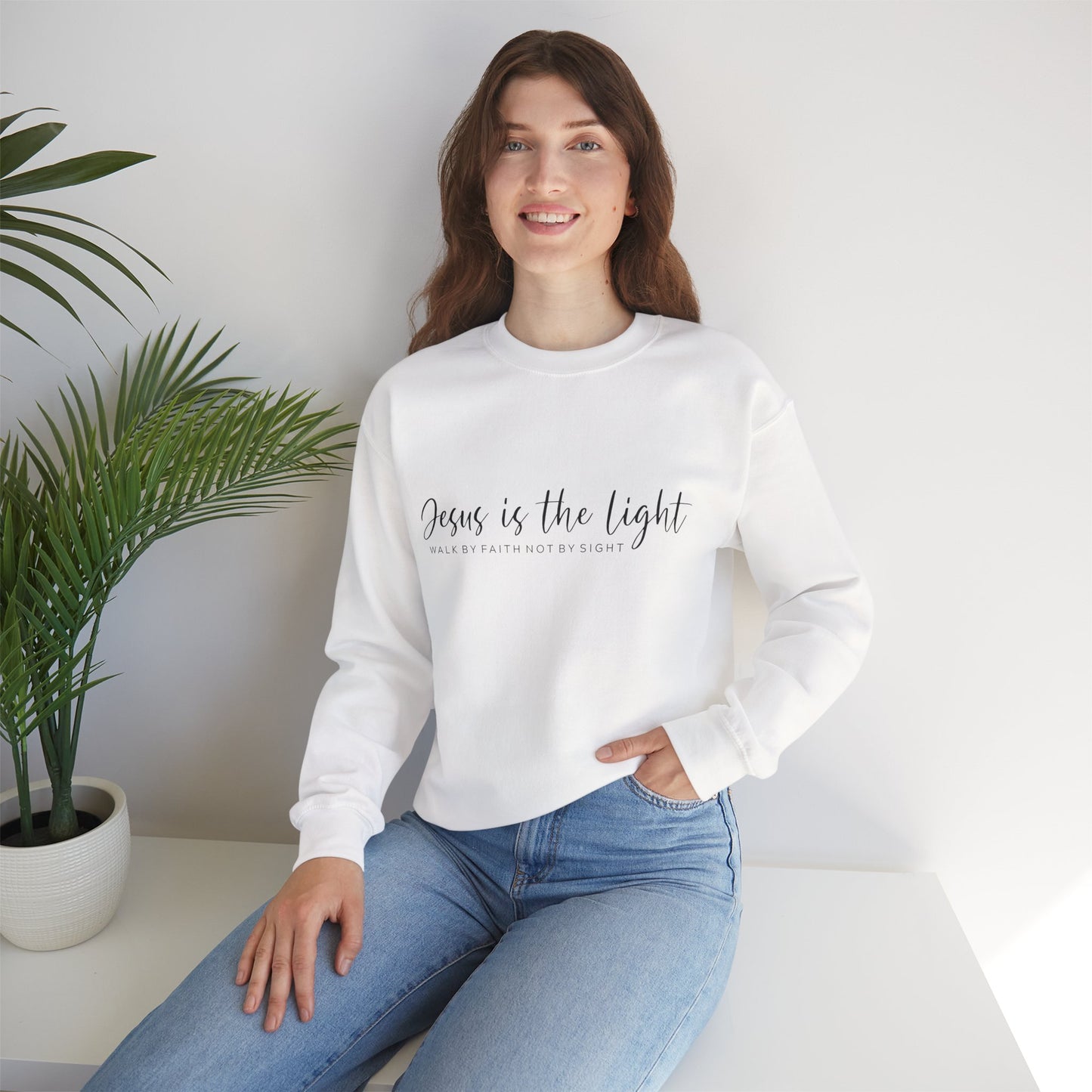 "Jesus Is the Light" Crewneck Sweatshirt — Minimal Christian Faith Pullover