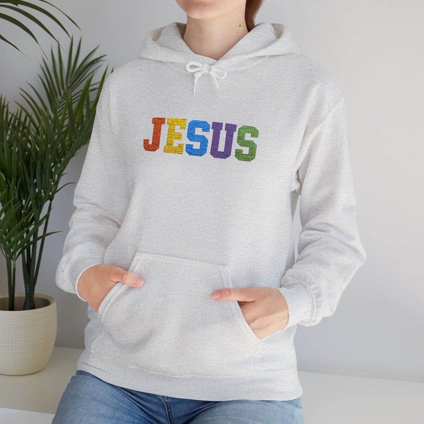Embroidered Faith-Inspired “JESUS” Pullover Hoodie for Everyday Comfort