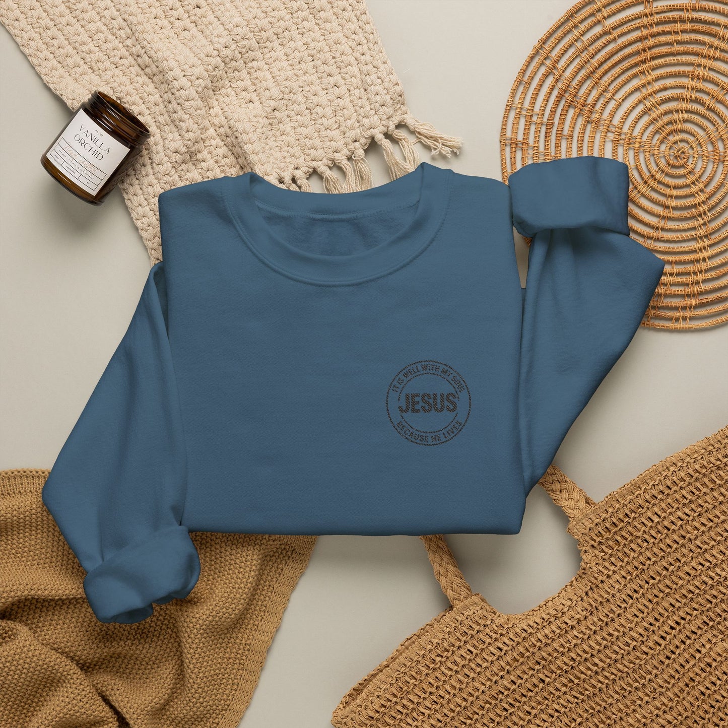 Embroidered "It is well with my soul" quiet statement of faith emblem sweatshirt