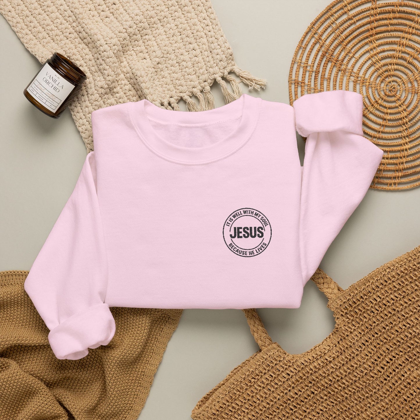 Embroidered "It is well with my soul" quiet statement of faith emblem sweatshirt