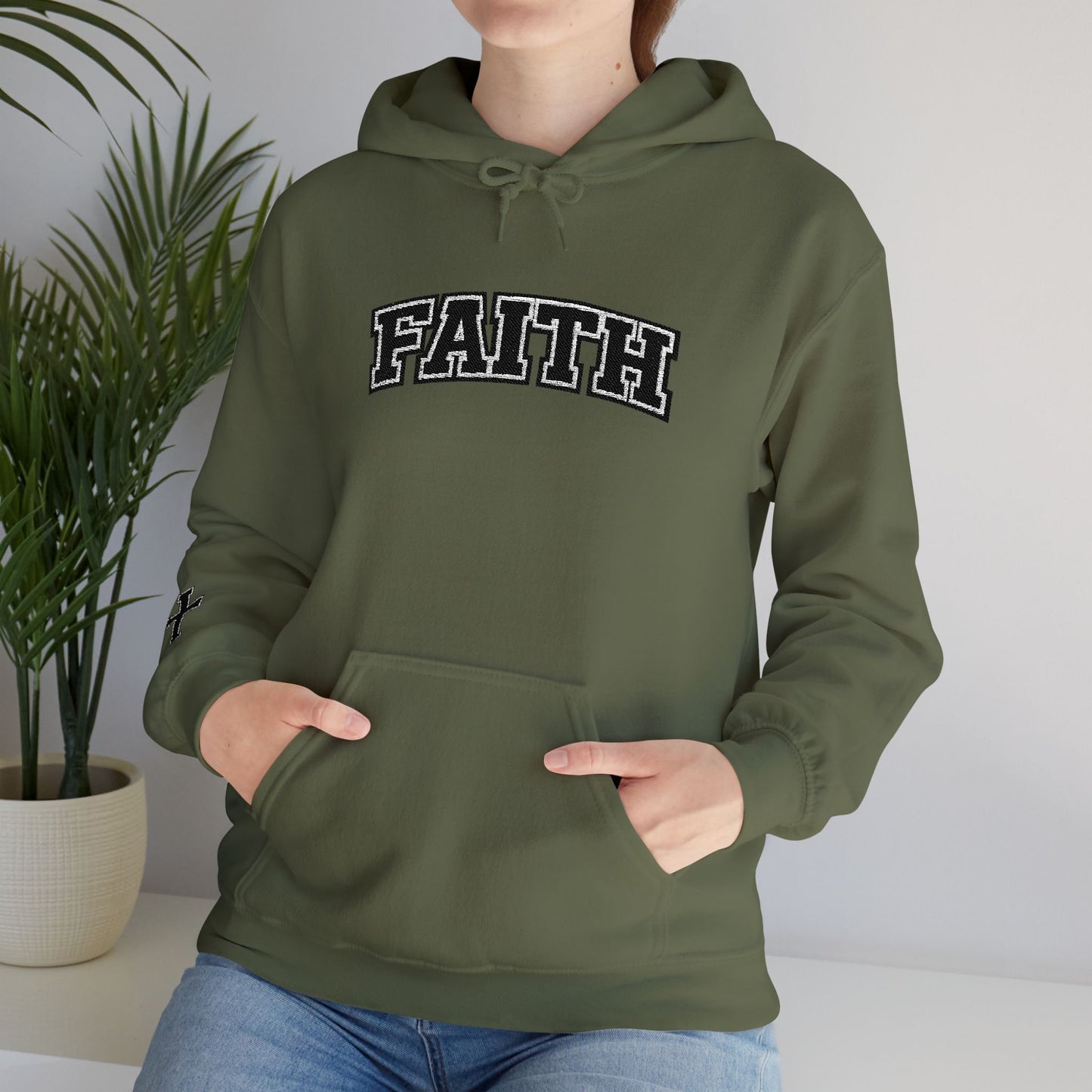 FAITH Collegiate Embroidered Hoodie  Bold faith. Everyday comfort.