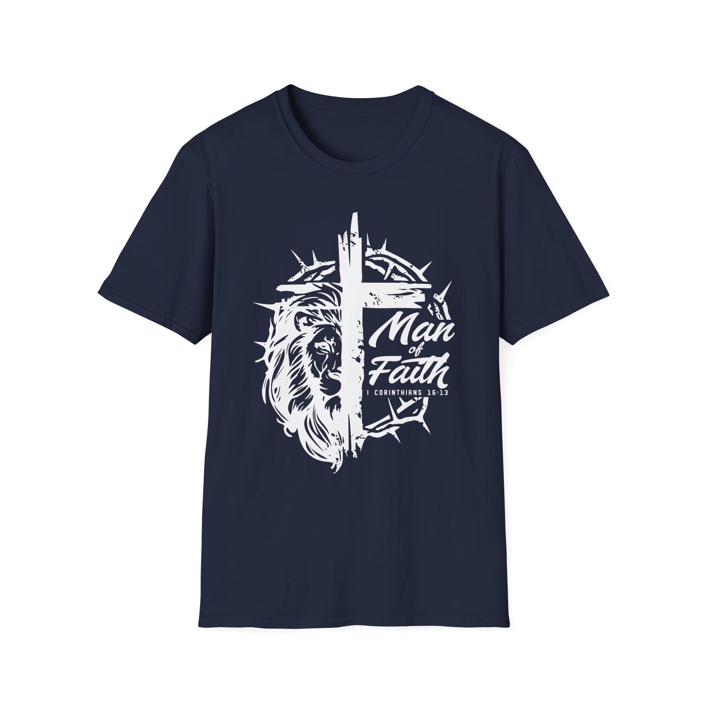 Faith Lion Cross T-Shirt — "Man of Faith" Christian Graphic Tee