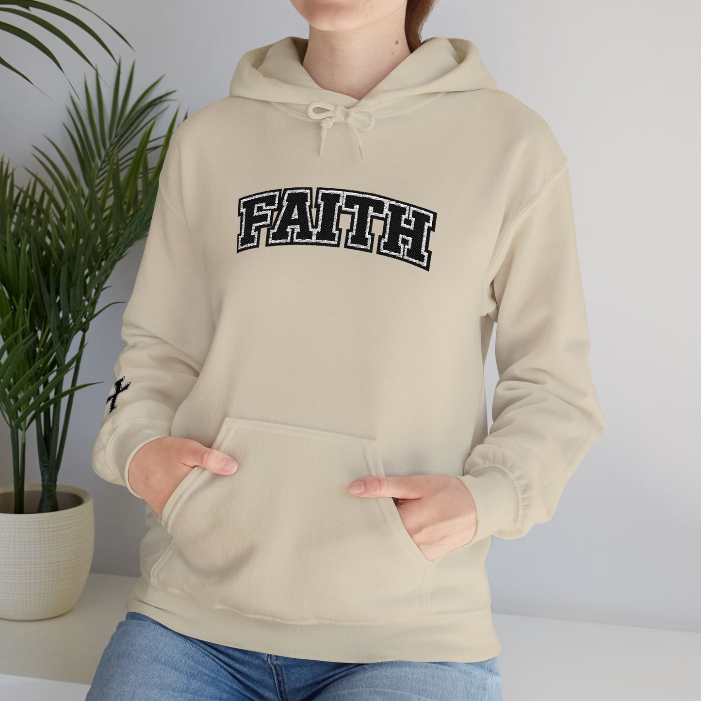 FAITH Collegiate Embroidered Hoodie  Bold faith. Everyday comfort.